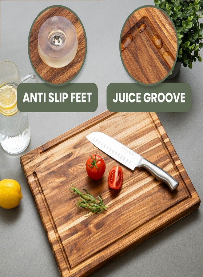 WALDWERK Large Teak Wood Cutting Board (18 x 14 x 1.2") - Solid Wood Cutting Board - Large Teak Wood Chopping Board - Wooden Butcher Block for Kitchen - Image 4