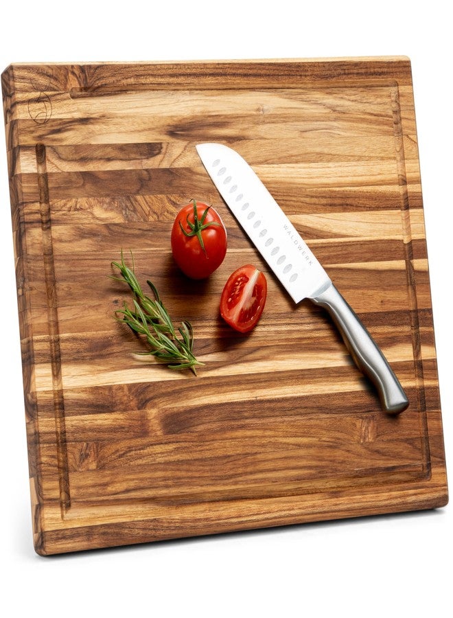 WALDWERK Large Teak Wood Cutting Board (18 x 14 x 1.2") - Solid Wood Cutting Board - Large Teak Wood Chopping Board - Wooden Butcher Block for Kitchen - Image 1