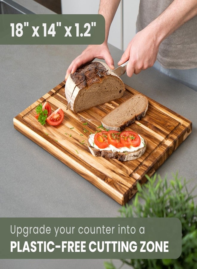 WALDWERK Large Teak Wood Cutting Board (18 x 14 x 1.2") - Solid Wood Cutting Board - Large Teak Wood Chopping Board - Wooden Butcher Block for Kitchen - Image 2