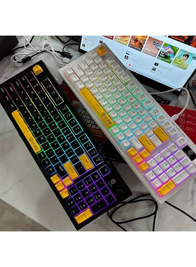 لوحة مفاتيح الألعاب الميكانيكية البيضاء 98 مفتاحًا بإضاءة خلفية RGB ومنفذ USB-C سلكية ومقبض وسائط ومفاتيح هادئة - Image 1