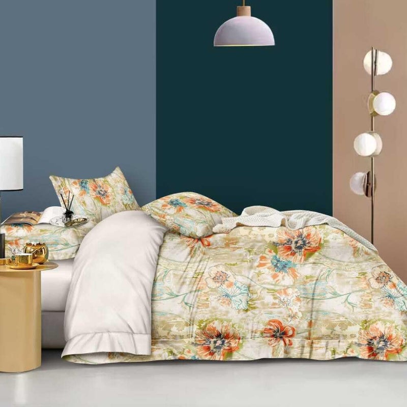 Skyla 100% Cotton 400 TC Double Bedsheet with 2 Pillow Covers, Soft and Smooth Full Length King Size (Bedsheet Size 275x275 CM. Pillow Cover Size 46x69+5 CM) (Saffron & Teal) - Image 1