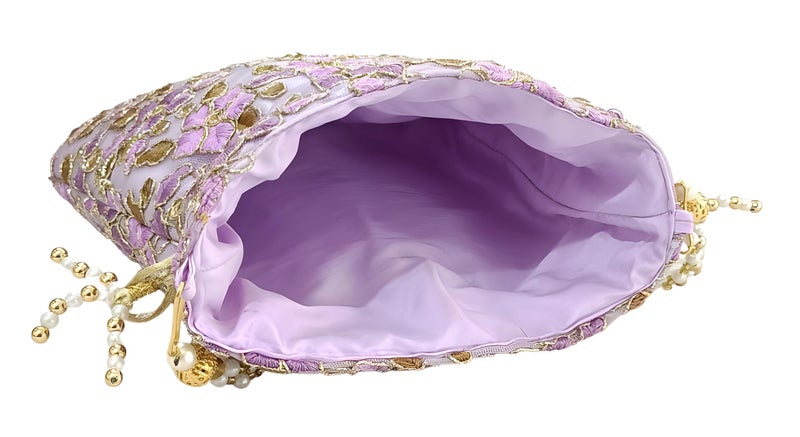 DUCHESS Designer Pink-Golden Polti Bag Pearl Handle and Tassel Ethnic Purse Women’s/Girls's Handbag for Party, Casual, Bridal (Purple) - Image 5