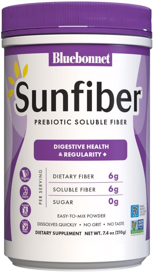 BlueBonnet Nutrition Sunfiber  6 g of Plant Based Prebiotic Soluble Fiber  Supports Digestive Health  Instant Dissolve  NonGMO Vegan Kosher LowFODMAP  Unflavored 74 OZ 30 Servings - Image 1