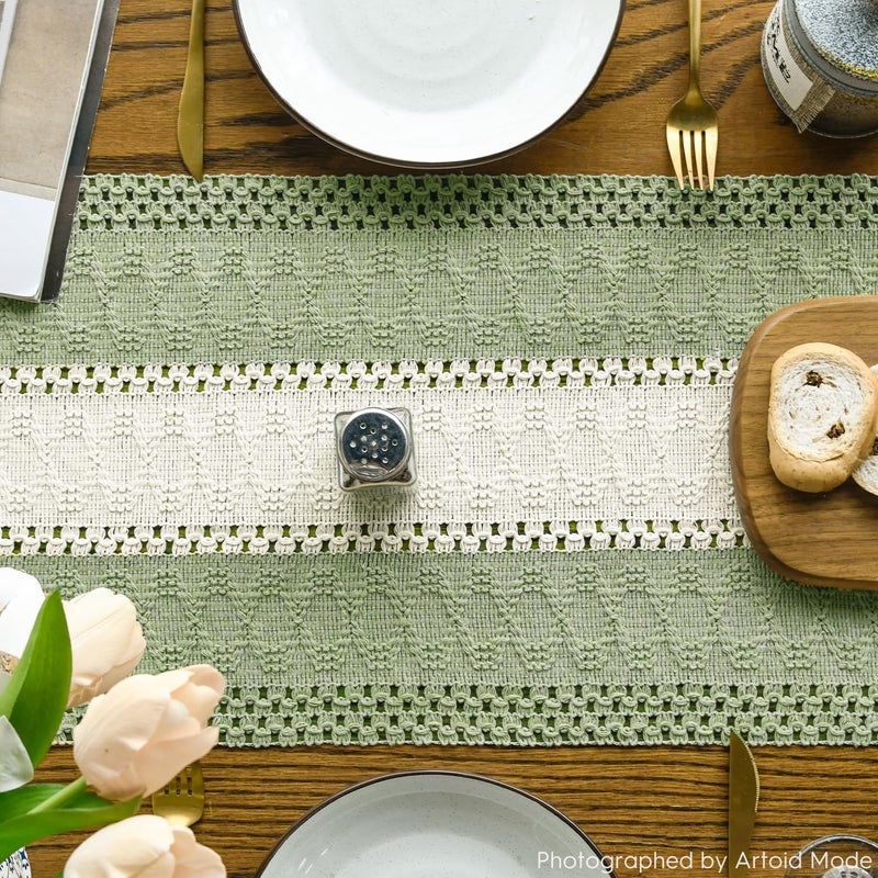 Artoid Mode Light Green Farmhouse Rustic Table Runner, Seasonal Hollow Kitchen Dining Table Decoration for Home Party Decor 12x72 Inch - Image 3