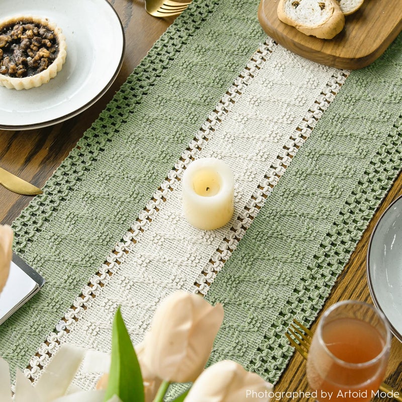 Artoid Mode Light Green Farmhouse Rustic Table Runner, Seasonal Hollow Kitchen Dining Table Decoration for Home Party Decor 12x72 Inch - Image 4