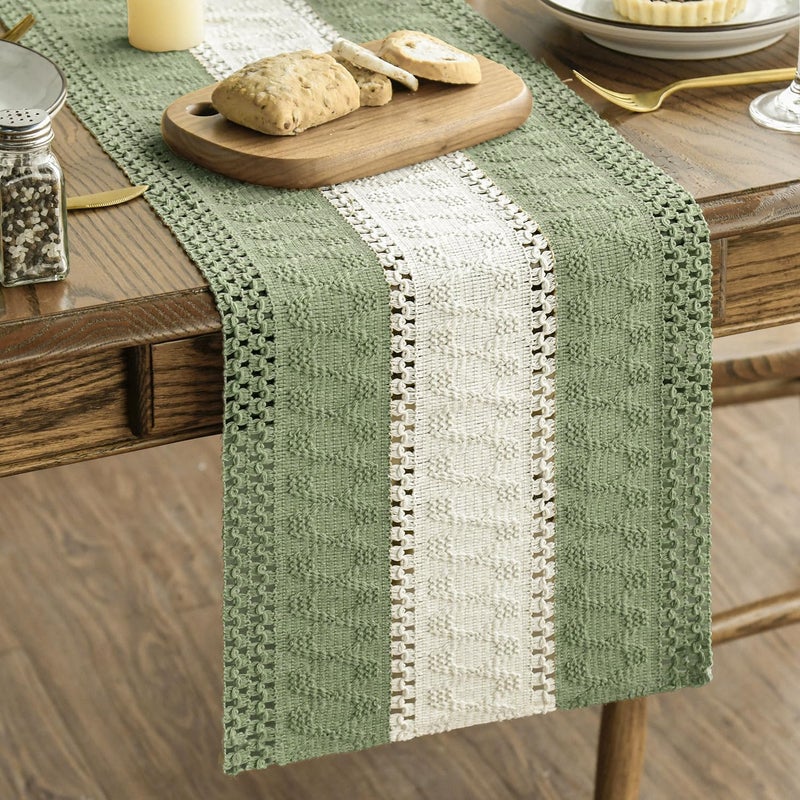 Artoid Mode Light Green Farmhouse Rustic Table Runner, Seasonal Hollow Kitchen Dining Table Decoration for Home Party Decor 12x72 Inch - Image 1