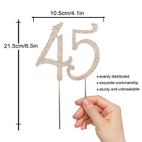 LINGPAR 45 Years Birthday Cake Topper - New Best Crystal Rhinestone 45th Wedding Anniversary Or 45 Years Old Cake Topper Party Decoration Gold - Image 3