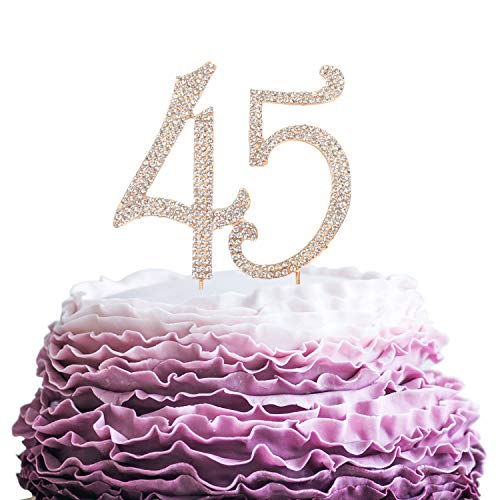 LINGPAR 45 Years Birthday Cake Topper - New Best Crystal Rhinestone 45th Wedding Anniversary Or 45 Years Old Cake Topper Party Decoration Gold - Image 1