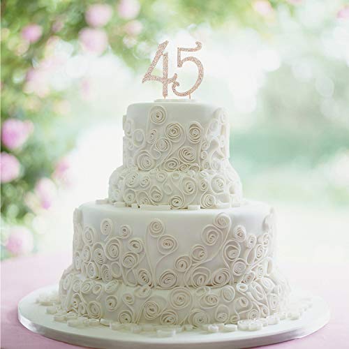 LINGPAR 45 Years Birthday Cake Topper - New Best Crystal Rhinestone 45th Wedding Anniversary Or 45 Years Old Cake Topper Party Decoration Gold - Image 4