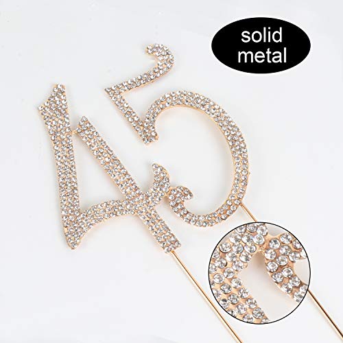 LINGPAR 45 Years Birthday Cake Topper - New Best Crystal Rhinestone 45th Wedding Anniversary Or 45 Years Old Cake Topper Party Decoration Gold - Image 2