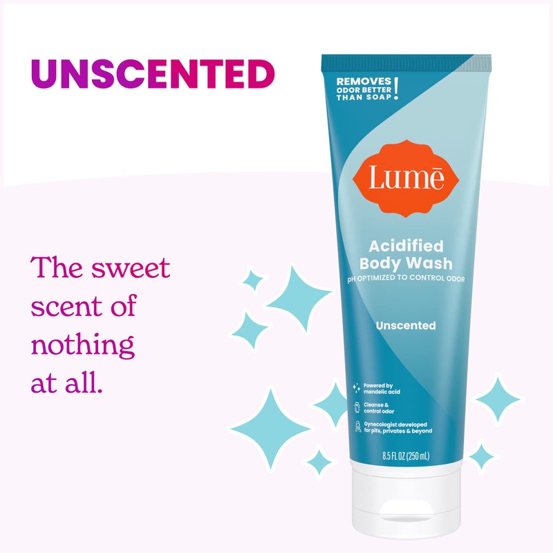 Lume Acidified Body Wash - 24 Hour Odor Control - Removes Odor Better than Soap - Moisturizing Formula - Formulated Without SLS or Parabens - OB/GYN Developed - 8.5 ounce (Unscented) - Image 3