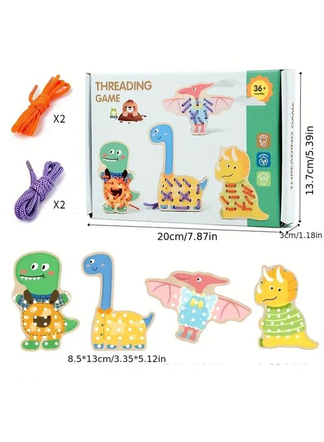 Wooden Dinosaur Rope Toy Animal Threading Game Hand Eye Coordination Skill Development Gift for Kids - Image 3