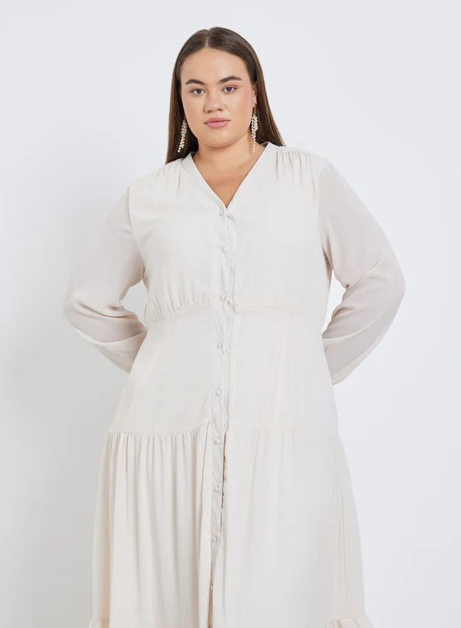 ستايلي Styli Plus Tiered Maxi Dress with Buttons
