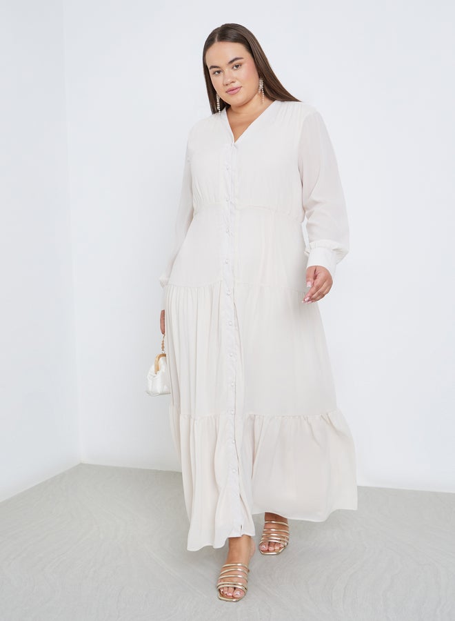 Styli Plus Tiered Maxi Dress with Buttons - Image 3