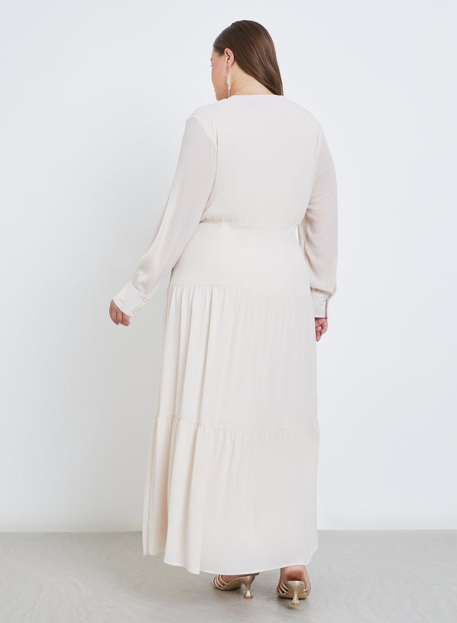 Styli Plus Tiered Maxi Dress with Buttons - Image 5
