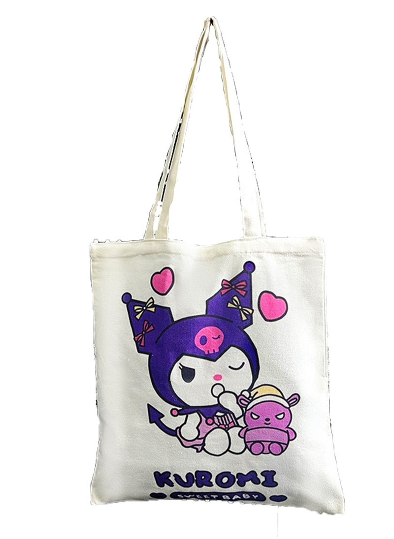 Generic Cartoon Sanrio Kuromi Pattern Canvas Tote Bag, Student Class Bag Tote Bag, Reusable Beautiful Environmentally Friendly Bag, Book Shopping Groceries Cotton Cute Tote Bag 