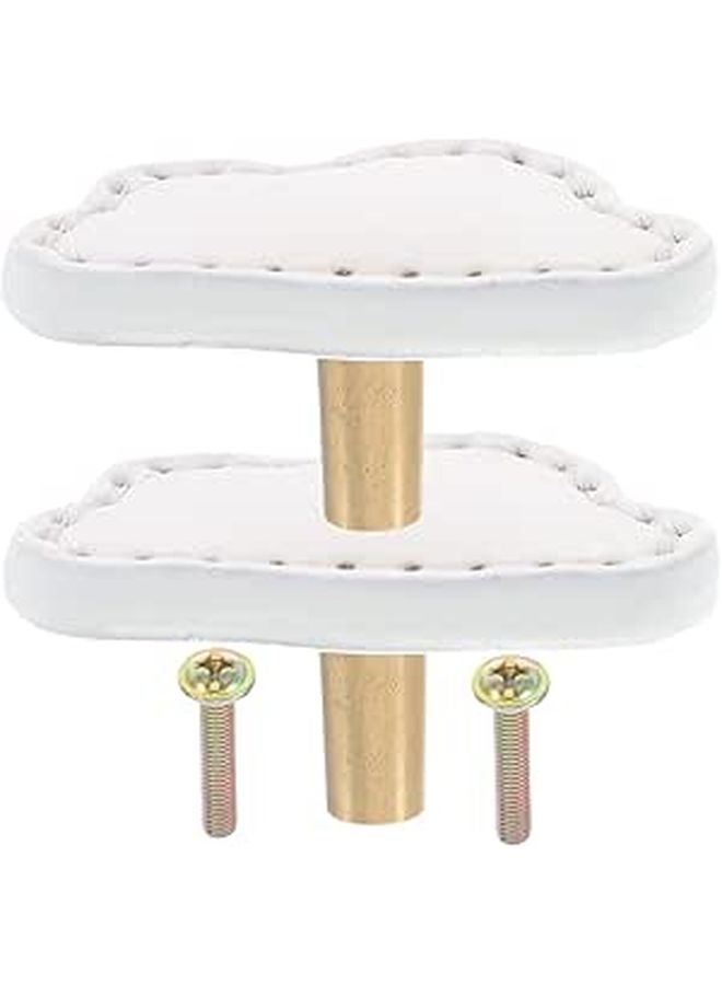 Cloud Shape Cabinet Knobs Brass Drawer Pulls White Leather Handles 2 Pack - Image 1