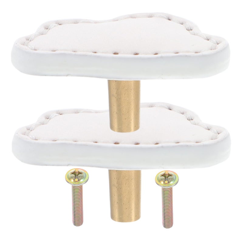 Cloud Shape Cabinet Knobs Brass Drawer Pulls White Leather Handles 2 Pack - Image 2