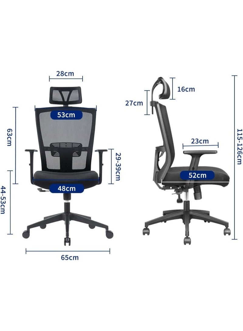 Ergonomic mesh office chair with high back, adjustable armrests with rocking function, adjustable headrest and backrest, black - Image 3