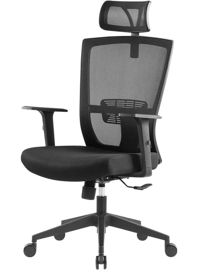 Ergonomic mesh office chair with high back, adjustable armrests with rocking function, adjustable headrest and backrest, black - Image 1