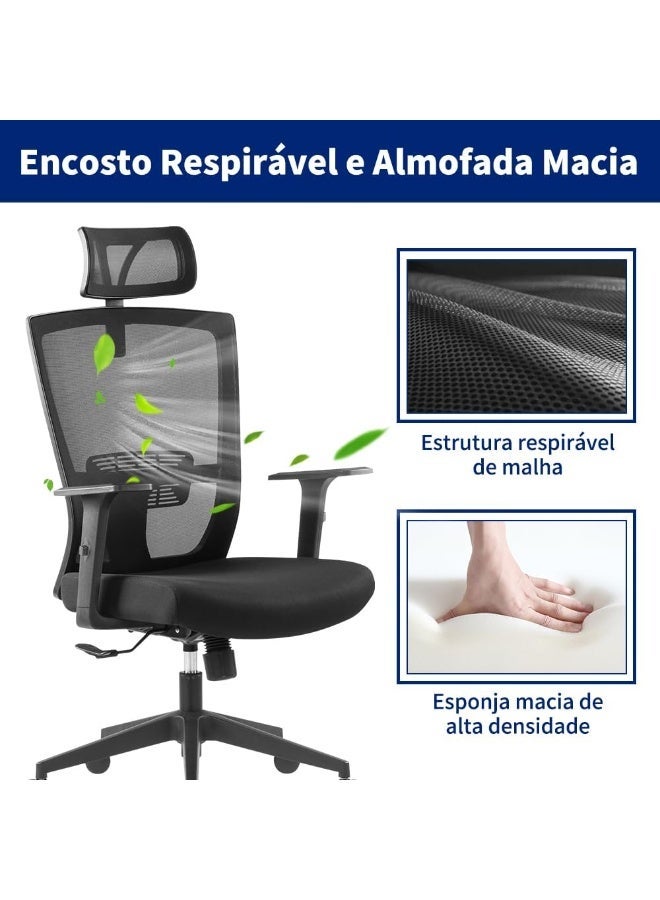 Ergonomic mesh office chair with high back, adjustable armrests with rocking function, adjustable headrest and backrest, black - Image 4