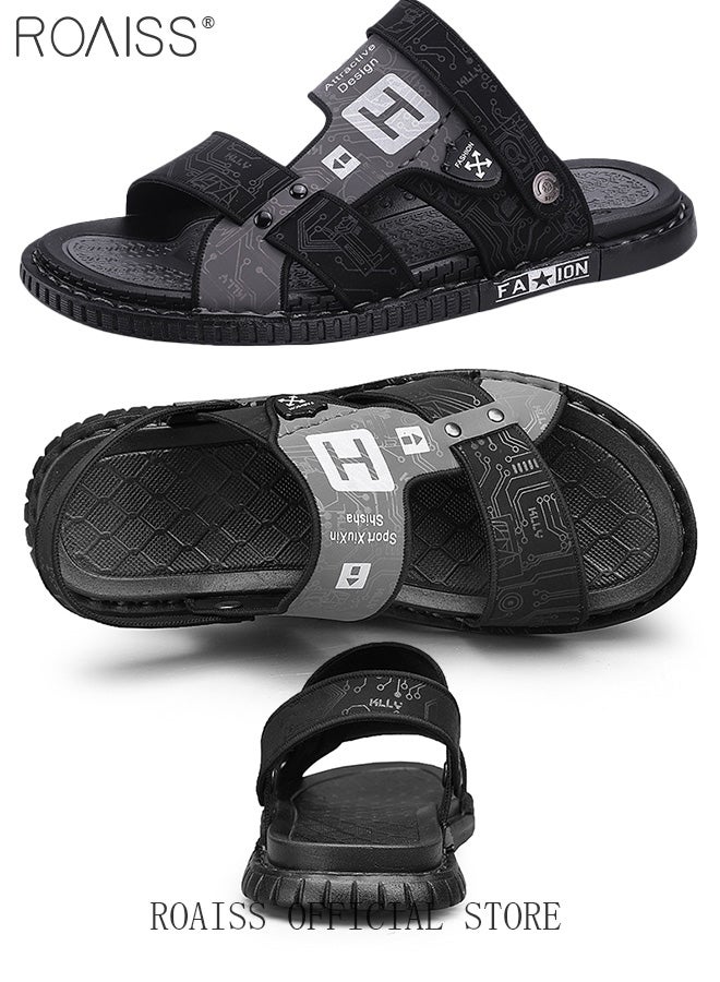 roaiss Fashion Open Toe Beach Sandals for Men Letter Pattern Cool Breathable Non-slip Outdoor Slippers Comfortable Wear-Resistant Shockproof Driving Flat Shoes with Elastic Sole  - Image 3