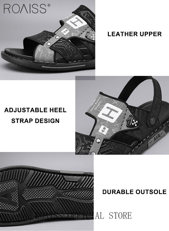 roaiss Fashion Open Toe Beach Sandals for Men Letter Pattern Cool Breathable Non-slip Outdoor Slippers Comfortable Wear-Resistant Shockproof Driving Flat Shoes with Elastic Sole  - Image 4