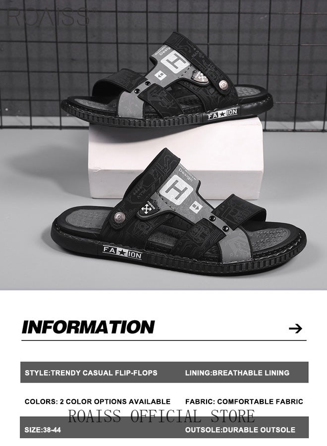 roaiss Fashion Open Toe Beach Sandals for Men Letter Pattern Cool Breathable Non-slip Outdoor Slippers Comfortable Wear-Resistant Shockproof Driving Flat Shoes with Elastic Sole  - Image 5