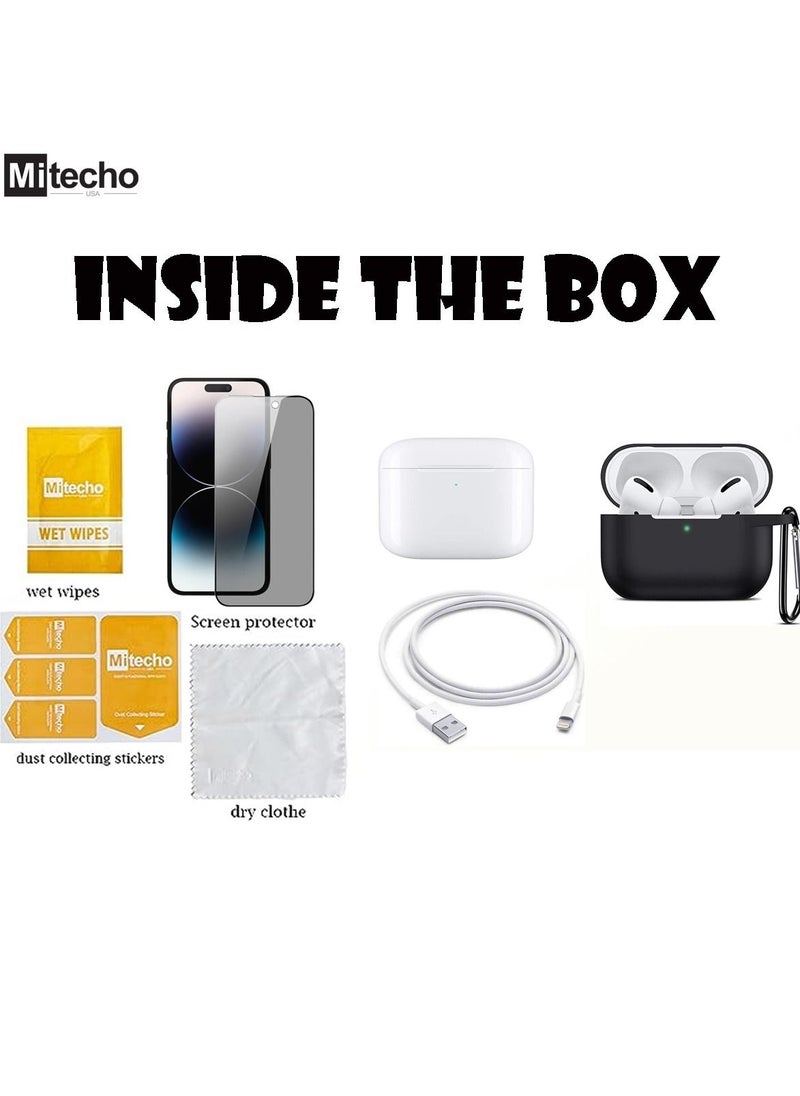 Mi techo - Mi Techo Apple iPhone 15 Pro Max full coverage privacy tempered glass screen protector and high bass wireless bluetooth earphone combo - Image 1