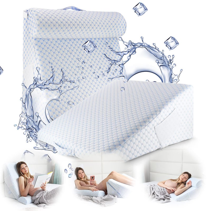 Nestl Nestl Bed Wedge Pillow  Wedge Pillow for Sleeping to Reduce Acid Reflux Wedge Pillows for After Surgery 8in1 Triangle Pillow Wedge Cooling Gel Memory Foam Wedge Snoring Pillow 12 Inch 
