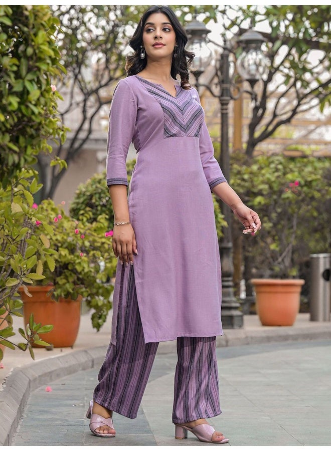 AKS AKS Striped Yoke Design Straight Kurta With Palazzos  - Image 3