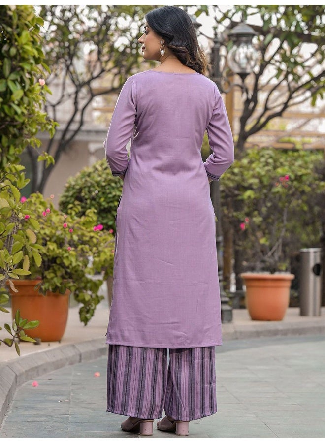 AKS AKS Striped Yoke Design Straight Kurta With Palazzos  - Image 4