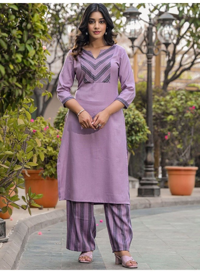 AKS AKS Striped Yoke Design Straight Kurta With Palazzos  - Image 1