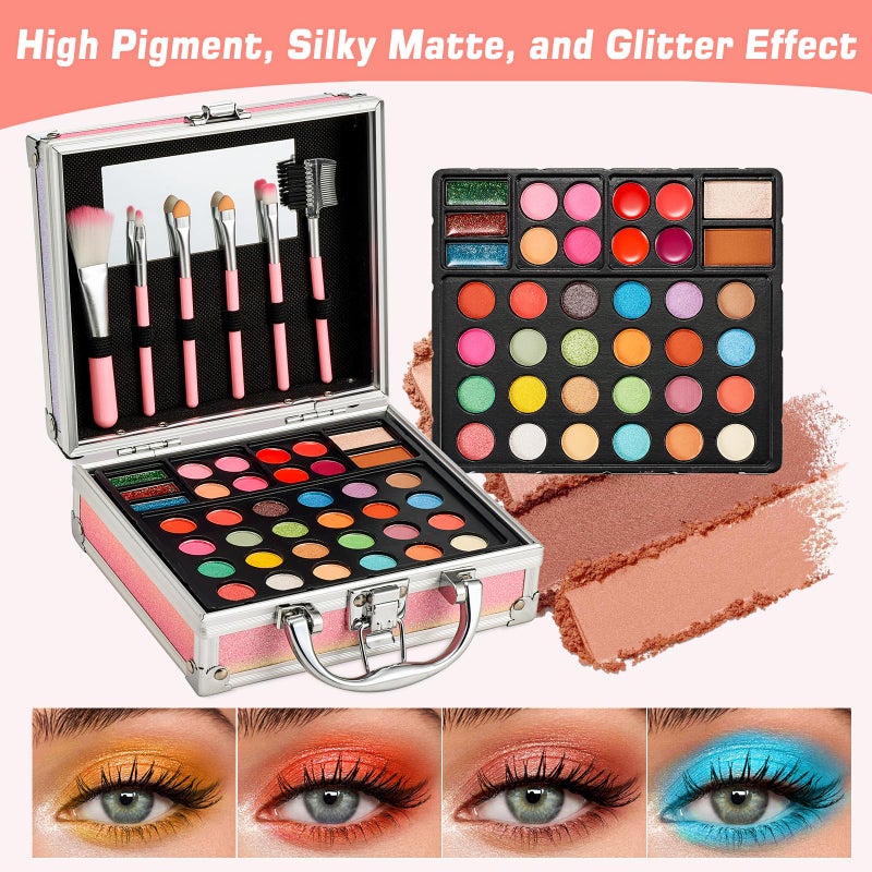 Anpro All-in-One Makeup Kit for Girls 10-12 with Case, Pro Teen Makeup Set, Tween Makeup Kit, Full Starter Make Up Kit with Brushes, Eyeshadow Palette, Blushes, Glitter Gel, Temporary Tattoo Stickers - Image 2