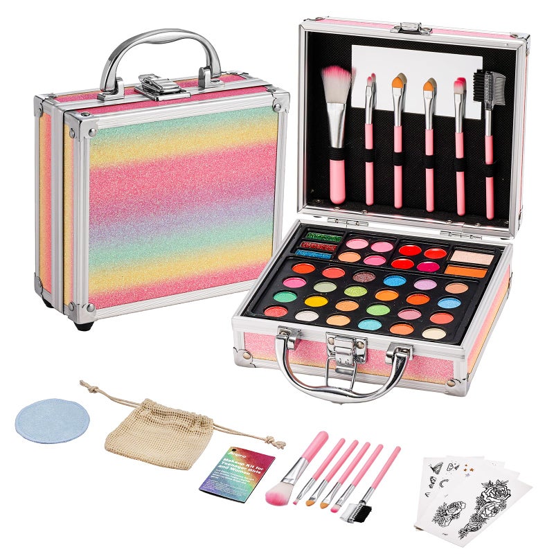 Anpro All-in-One Makeup Kit for Girls 10-12 with Case, Pro Teen Makeup Set, Tween Makeup Kit, Full Starter Make Up Kit with Brushes, Eyeshadow Palette, Blushes, Glitter Gel, Temporary Tattoo Stickers - Image 1