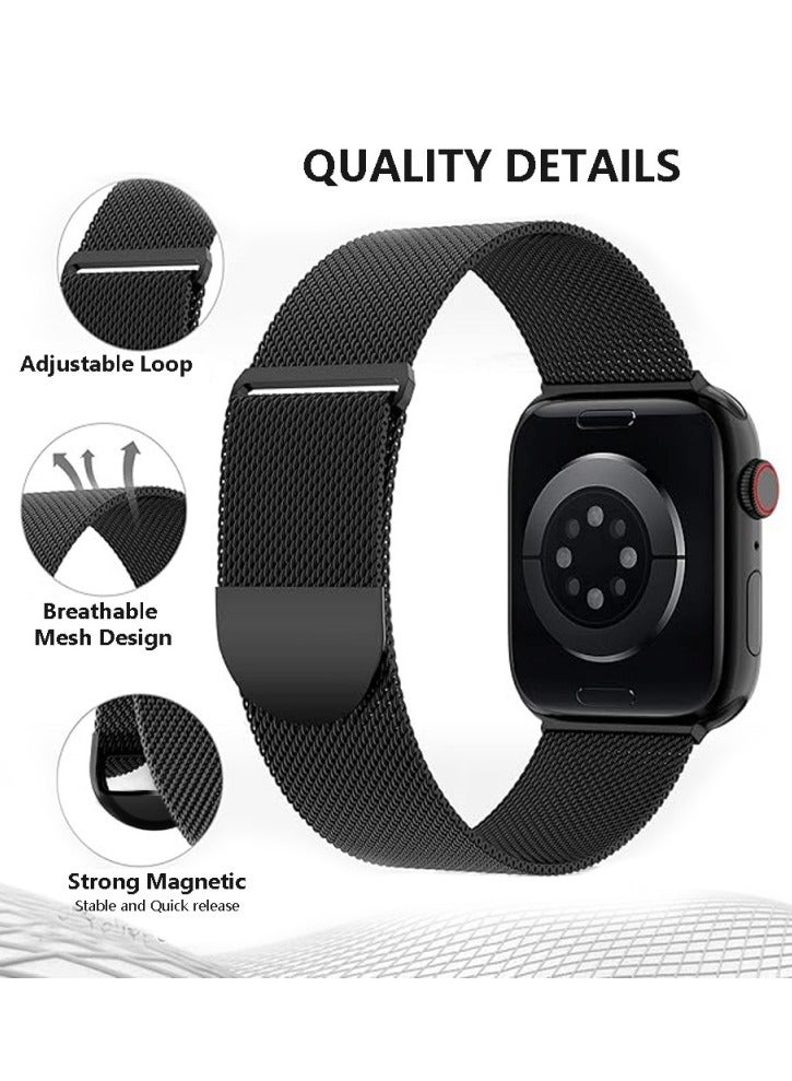 Compatible with Apple Watch,38mm/40mm/41mm/42mm(series 10) Magnetic Mesh Stainless Steel Band, Adjustable Replacement Men & Women iWatch Strap, Compatible with Series 10 9 8 7 6 5 4 3,SE,Ultra,Black  - Image 2