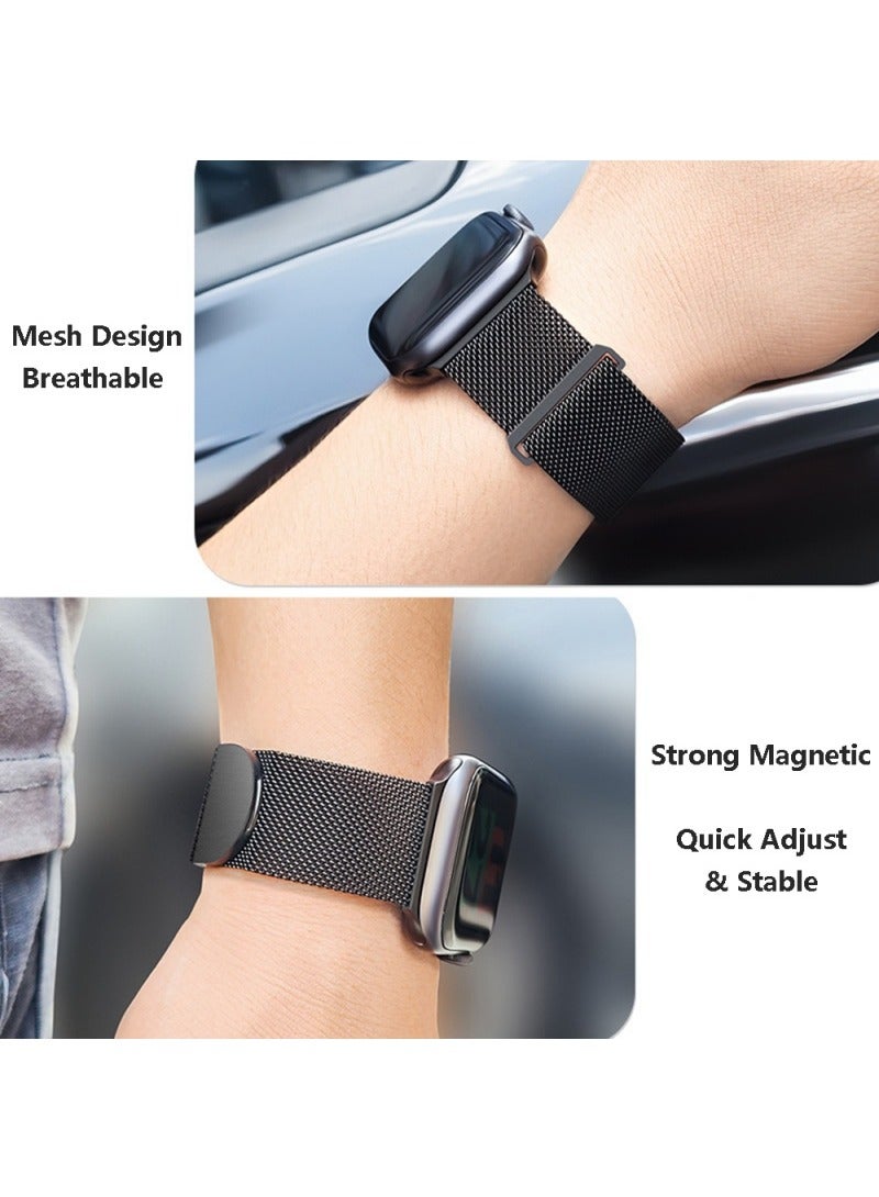 Compatible with Apple Watch,38mm/40mm/41mm/42mm(series 10) Magnetic Mesh Stainless Steel Band, Adjustable Replacement Men & Women iWatch Strap, Compatible with Series 10 9 8 7 6 5 4 3,SE,Ultra,Black  - Image 3