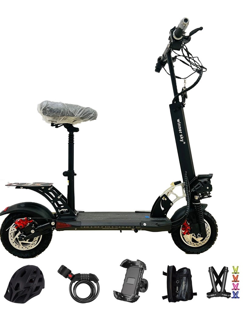 Winner Sky Sky E10 Pro (Plus) Electric Scooter | 3000W Motor | 35 Km Range With A 36V13Ah Battery, Big Digital Display, Bluetooth, 10" Off-Road Tires, Foldable E Scooter, Includes Free Helmet, Toolkit, Safety Belt, Lock, Pump & Mobile Holder  - Image 1