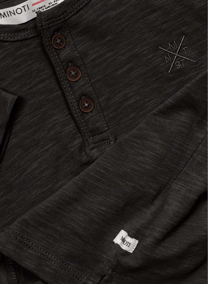 MINOTI Boys T-shirt with button placket grey - Image 3