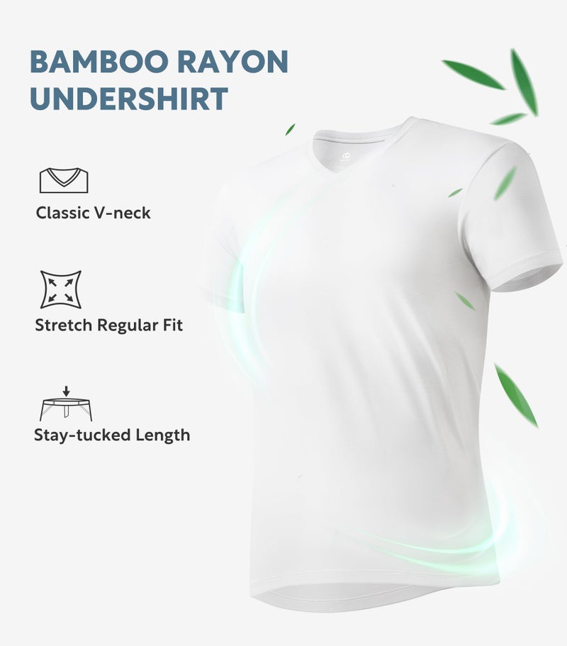 DAVID ARCHY Men's Undershirt Bamboo Rayon Moisture-Wicking White T-Shirts Stretch V-Neck Tees for Men, 3-Pack (L, White) - Image 4
