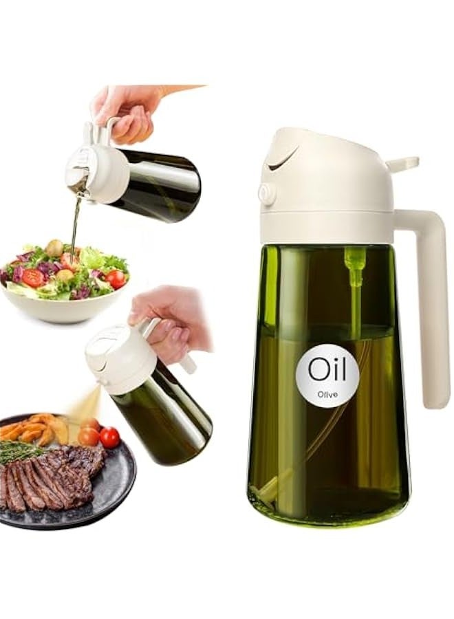 16oz/470ml Light-Blocking Dark Oil Sprayer for Cooking, 2 in 1 Olive Oil Dispenser Bottle for Kitchen, Premium Dark Green Glass Oil Bottle, Food-Grade Oil Mister for Air Fryer, BBQ (White) - Image 1