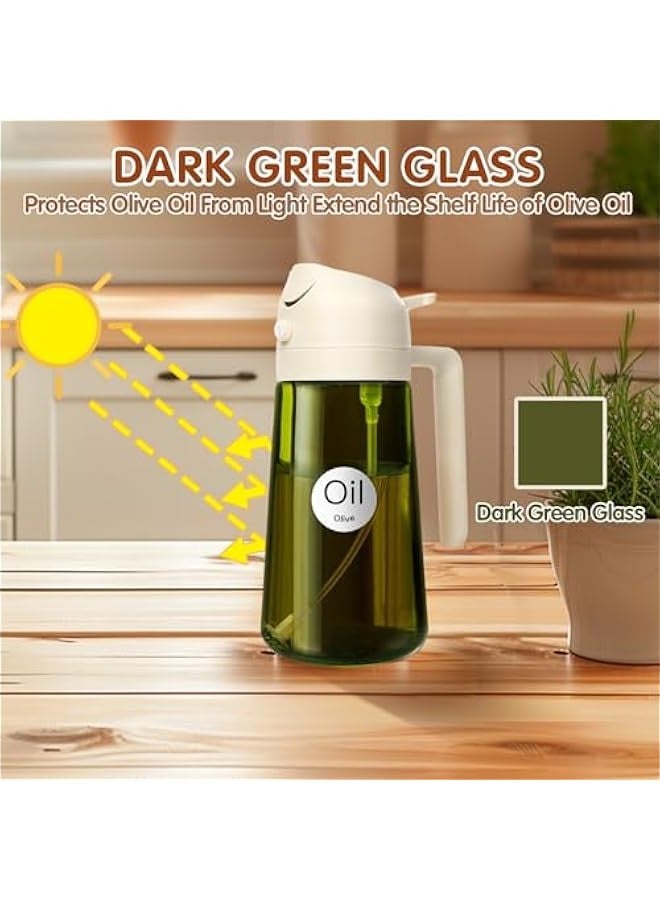 16oz/470ml Light-Blocking Dark Oil Sprayer for Cooking, 2 in 1 Olive Oil Dispenser Bottle for Kitchen, Premium Dark Green Glass Oil Bottle, Food-Grade Oil Mister for Air Fryer, BBQ (White) - Image 2
