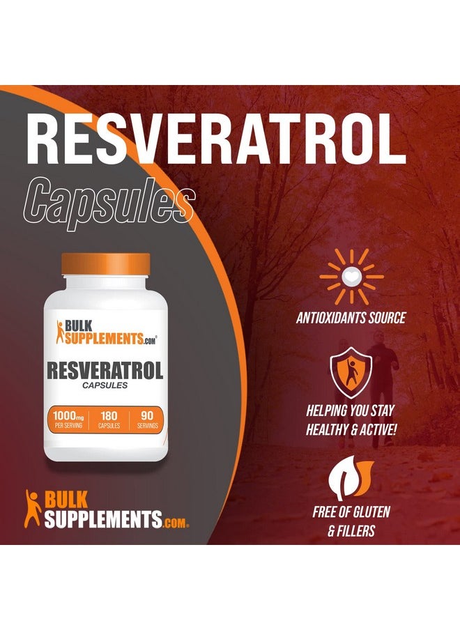 BulkSupplements - Com Resveratrol Capsules Resveratrol Supplement Resveratrol 1000Mg Resveratrol Antioxidant Polygonum Cuspidatum Antioxidants Source 2 Capsules Per Serving 180 Capsules - Image 1