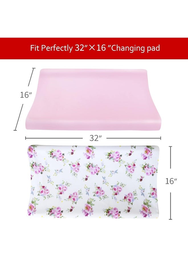 Moonsea Moonsea Changing Pad Cover for Girls 2 Pack, Lovely Print Soft Diaper Change Table Sheets, Fit 32"x16" Contoured Pad, Comfy Cozy 2-Pack Cradle Sheets, Floral  - Image 5