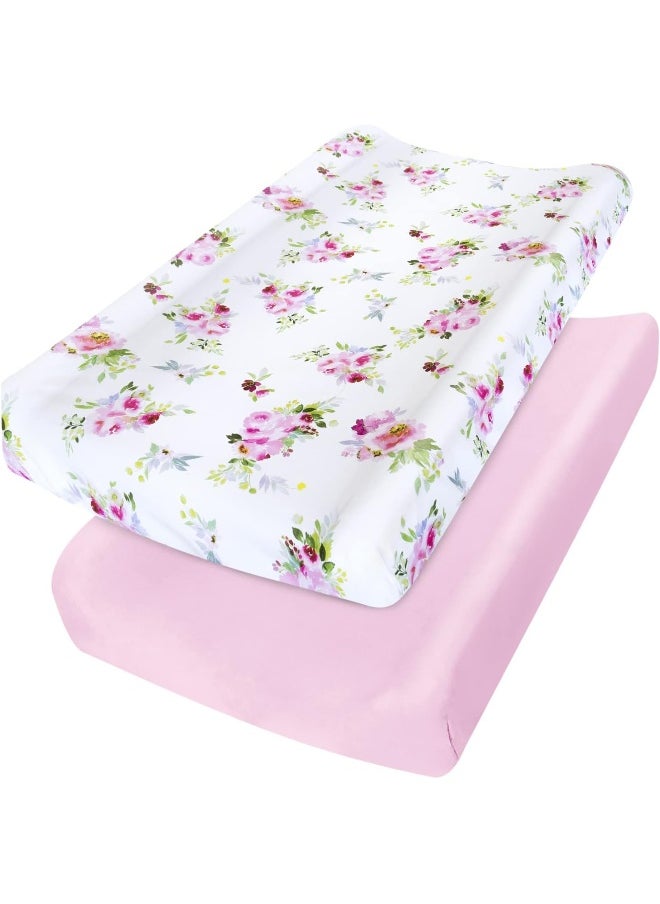Moonsea Moonsea Changing Pad Cover for Girls 2 Pack, Lovely Print Soft Diaper Change Table Sheets, Fit 32"x16" Contoured Pad, Comfy Cozy 2-Pack Cradle Sheets, Floral  - Image 1