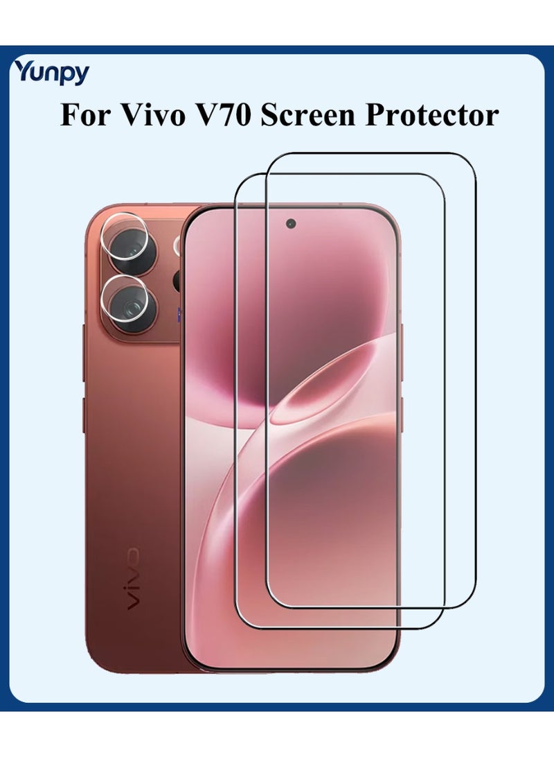 Yunpy [2+1 Packs] for Vivo V70 Tempered Glass Screen Protector with Camera Lens Film, Including 2 Pack Front Glass and 1 Pack Camera Lens Film, 9H Hardness HD Clear Anti-Scratch Anti-Fingerprint Bubble-Free Case Friendly Screen Protector - Image 1