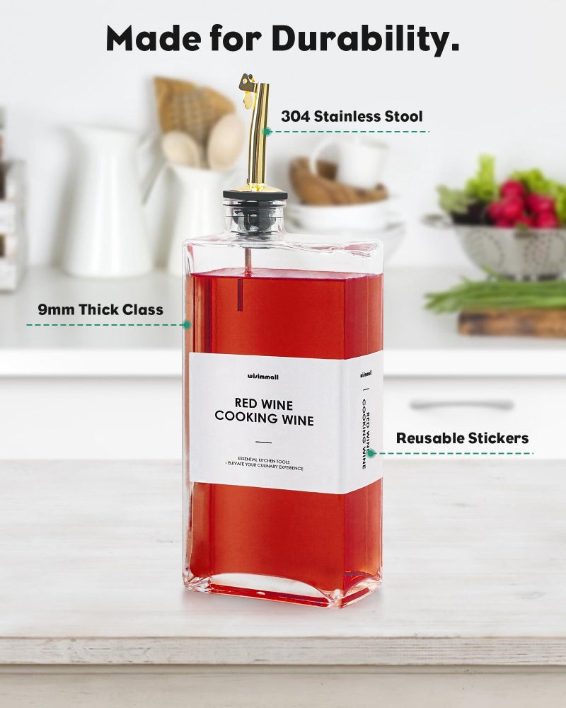 WISIMMALL Olive Oil Dispenser For Kitchen, Glass Oil Bottle 500ML Oil And Vinegar Dispenser Set Of 2, Cooking Oil Dispenser With 2 Stainless Steel Pourers & 44 Labels, Soy Sauce Dispenser, Coffee Syrup Bottles - Image 3