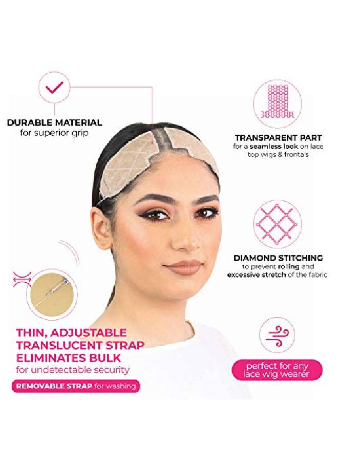 MILANO COLLECTION Lace Topgrip Noslip Band For Extra Large Topper & Wigs; Clipless Extrahold Secure Method Comfort Band (Patented) Beige - Image 4