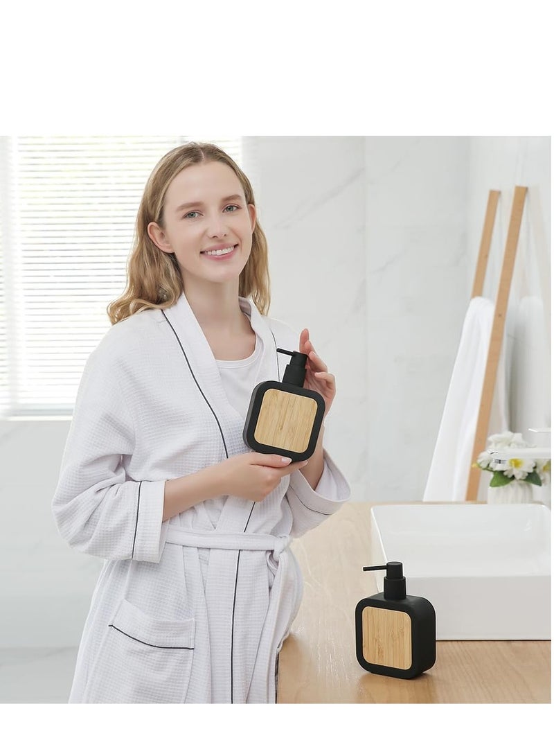 SYOSI Elegant Soap Dispenser with Bamboo Decoration Rust-Resistant Pump for Bathroom Hand Soap and Kitchen Dish Soap Liquid Soap Dispenser Lotion Dispenser Bottle 390ML - Image 2