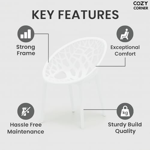 Cozy Corner Neelkamal Crystal PP Chair – Premium Durable Plastic Seating for Indoor & Outdoor Use – Ergonomic, Lightweight, Weather-Resistant, and Easy-to-Clean- Milky White, Set of 1 - Image 2